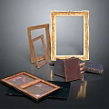 Vintage Golden Decorative Picture Frames with Wooden Frames Stacked Together