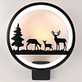 Decorative Wall Lamp with Silhouette Design Featuring Pine Tree and Deer Family