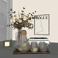 Elegant Modern Decorative Ornament Set Featuring Floral Bouquet Vase Vogue Poster Tray Scented Candle Books