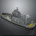 3D Rendered Patrol Boat Featuring Metallic Hull Radar Antenna Upper Superstructure And Yellow Deck Markings