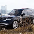 Black Range Rover Parked On Grass Near Cityscape 3d model