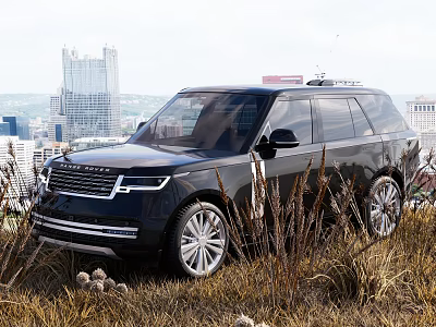 Black Range Rover Parked On Grass Near Cityscape 3d model