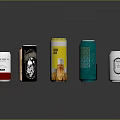 Assorted Colorful Beverage Cans With Diverse Designs And Labels On Reflective Surface