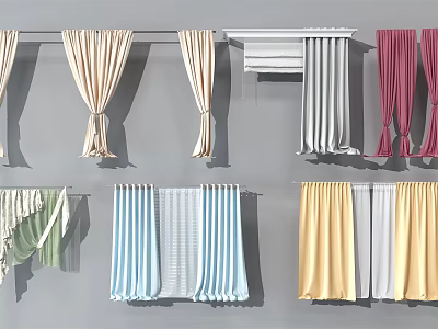 Various Curtain Styles With Different Colors And Designs For Home Decor 3d model