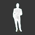A Man in Dark Gray Suit with Tie Standing in Neutral Gray Background 3D Rendering