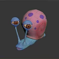 Pink Shell Snail Toy With Purple Spots Blue Antennae And Large Yellow Eyes