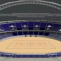 Modern Stadium Design Featuring Large Curved Roof Blue Steel Supports And Seating Areas