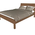 Simple Wooden Frame Double Bed With Brown Comforter And White Pillows 3d model