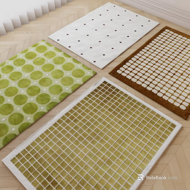 Square Rugs With Different Patterns And Colors On Wooden Floor 3d model 