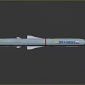Shiny Silver Missile Weapon with Red Stripe PRARAMS Label and Streamlined Metallic Surface Design
