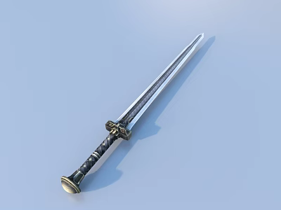 Antique Decorative Sword With Silver Metal Blade And Intricate Carved Handle 3d model