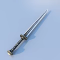 Antique Decorative Sword With Silver Metal Blade And Intricate Carved Handle