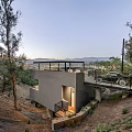 Modern Hillside Single Family House with Terrace White Car and Distant City View