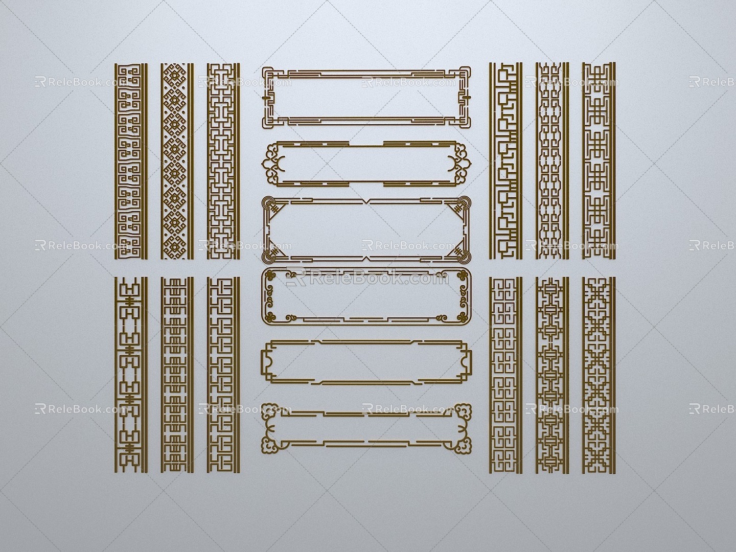 Chinese-style window grilles line silhouette pane window sill border engraved window edge strip construction 3d model