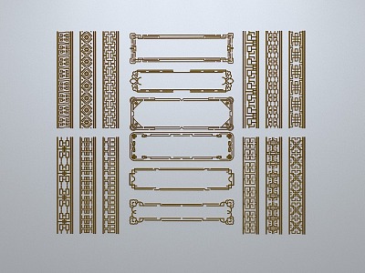 Chinese-style window grilles line silhouette pane window sill border engraved window edge strip construction 3d model