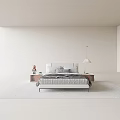 Modern Upholstered Double Bed With Gray Pillows Bedside Tables Pendant Light And Soft Carpet