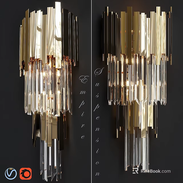 Elegant Modern Wall Lamp with Gold Frame and Hanging Crystal Pendant for Home Decor 3d model 
