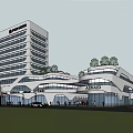 Modern Commercial Complex With Glass Facades Rooftop Greenery And ANSAID Signage