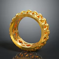 Shiny Gold Circular Ring Featuring Intricate Hollow Design On Gray Background With Reflection