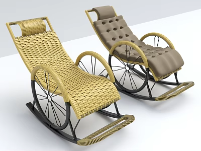 Woven And Perforated Rocking Loungers With Black Metal Frame In Beige And Brown 3d model