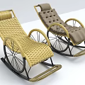 Woven And Perforated Rocking Loungers With Black Metal Frame In Beige And Brown