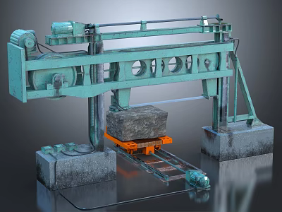 Industrial Stone Cutting Machine Featuring Green Frame Orange Platform And Stone Block 3d model