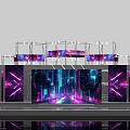 Modern Stage Design With Colorful LED Lights Large Screens Mirror Floor And Steps