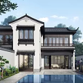 Traditional Chinese Style Detached Villa With Courtyard Swimming Pool And Overhanging Eaves