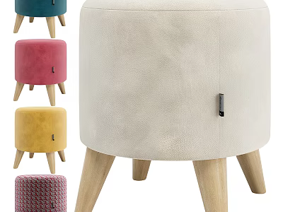 Round Upholstered Storage Stool With Wooden Legs And Multiple Colors For Living Room 3d model