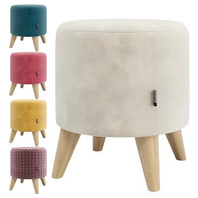 Round Upholstered Storage Stool With Wooden Legs And Multiple Colors For Living Room 3d model
