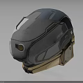 Futuristic UNSC Tactical Helmet With Gray Blue Beige Design And Circular Orbital Light