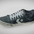 Black Converse Shoes With White Laces And Star Logo Distressed Design