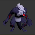 Fantasy Beast With Blue Muscular Body White Mane Red Markings And Aggressive Stance