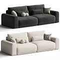 Dark Gray and Beige Two Seater Sofas with Geometric Pattern Pillows and Round Cushions 3d model