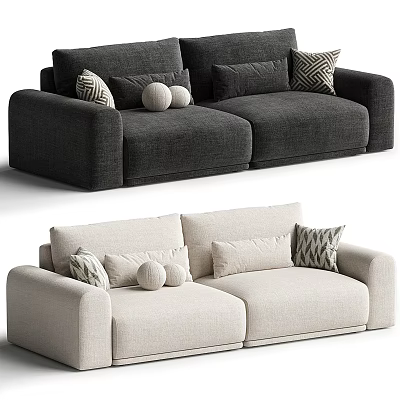 Dark Gray and Beige Two Seater Sofas with Geometric Pattern Pillows and Round Cushions 3d model
