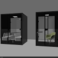 Commercial Equipment Black Soundproof Pods With Transparent Glass Doors Interior Tables Chairs And Lighting