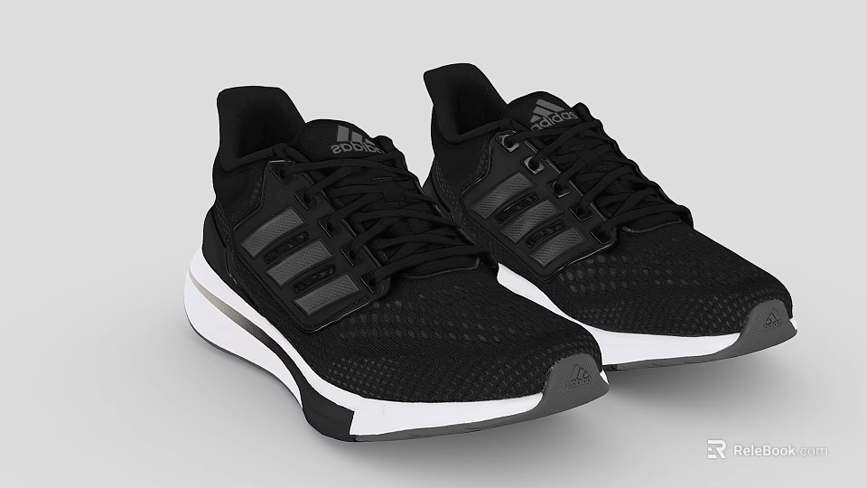 Adidas Black Athletic Sneakers Featuring Mesh Upper Three Stripes And White Sole 3d model 