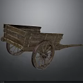 Antique Wooden Farm Cart With Large Spoked Wheels And Weathered Wood Design