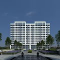 Modern High Rise Residential Building Exterior With Landscaped Gardens Trees And Lawns