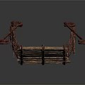 Elongated Wooden Bridge Structure Model with Metal Support Brackets and Points