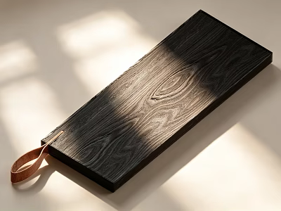Black Wooden Cutting Board With Leather Handle And Light Shadow Design 3d model