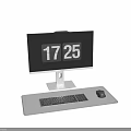 Modern Computer Monitor With Time Display Keyboard And Mouse On White Desktop