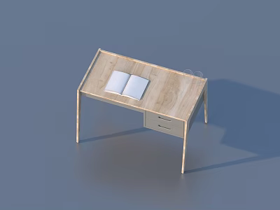 Light Colored Wooden Desk With Open Book And Single Drawer Simple Design 3d model