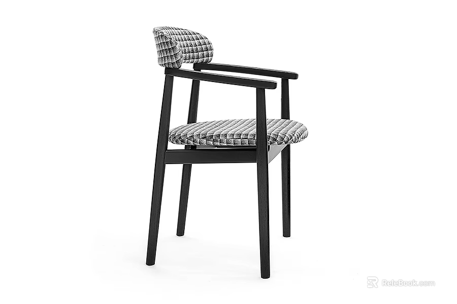 Modern Single Chair With Black Frame Armrests Checkerboard Pattern Seat And Backrest 3d model 