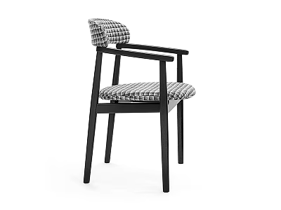 Modern Single Chair With Black Frame Armrests Checkerboard Pattern Seat And Backrest 3d model