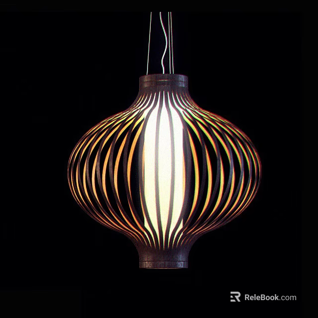 Elegant Modern Wooden Striped Lantern Shaped Pendant Light With Illuminated Center 3d model 