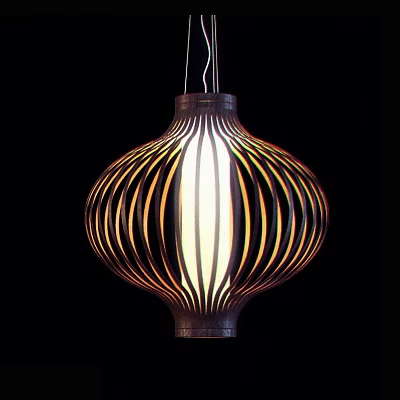 Elegant Modern Wooden Striped Lantern Shaped Pendant Light With Illuminated Center 3d model
