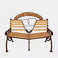 Outdoor Wooden Bench With Metal Frame Heart Design And Curved Backrest