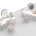 Elegant Dressing Table With Round Mirror Metal Frame White Countertop And Pink Chair