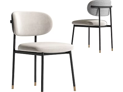 Modern Dining Chairs Beige Upholstered Seat Rounded Backrest Black Metal Frame Brass Legs 3d model